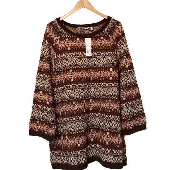 Soft Surroundings Julietta Fairisle Tunic Sweater in Coffee Bean NWT - Picture 1 of 7
